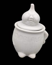 Vintage Knoblauch Vorratsbehälter – Keramik Knoblauchtopf mit Gesicht, Weiß