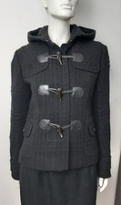 BURBERRY Jacke Montgomery Schwarz 100% Wolle 36 38 Kapuze Futter Hornknöpfe