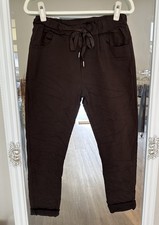 Italy Damen Jogpants Jogginghose Basic Hose Stretch 36-42 Braun