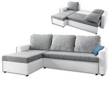 Ecksofa - weiß-grau -