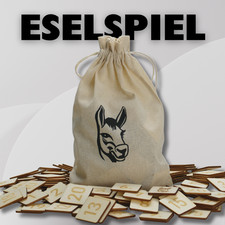 Eselspiel Holz | 121 Holzplättchen + 2 Ersatz im Baumwollbeutel