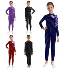 DE Kinder Mädchen Ballettanzug Langarm Trikot Gymnastik Turnanzug Body Overall