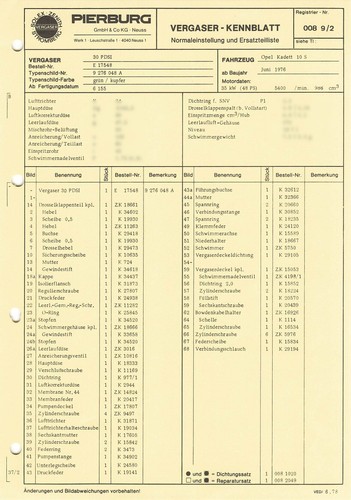 Datenblatt einstelldaten solex - einstelldaten,