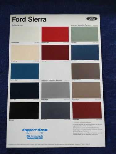 Ford sierra farbkarte 1987 - ford,