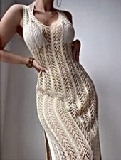 Häkelkleid Kleid Dress Strickkleid cremé Vanille gelb XS 34 Cover Up Top