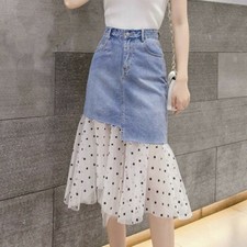 Damen Polka Dot Mesh Denim