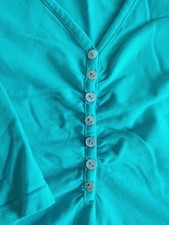 H & M Mädchen Shirt 3/4 Arm, großzüg. V-Ausschnitt, Knopfleiste. Türkis. 152/158