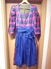 Wildseiden-Dirndl Gr. 38/40 pink-blau kariert maßgeschneidert 2 Schürzen