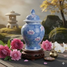 ? Porzellan Deckelvase Ginger Jar blau Blumen 27cm Vintage Deko Chinesisch ?