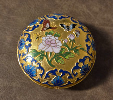 Cloisonne runde Deckeldose Schmuck-/ Ringkästchen Blumen/Schmetterlinge  Metall
