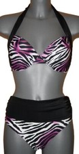 BÜGEL-BIKINI schwarz-weiss-lila NECKHOLDER+ BALCONETTE 40 42 44 46 CUP C NEU