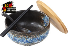 Ramen Schüssel Keramik mit Holzdeckel Essstäbchen Löffel Japanische Geschirr 1,5