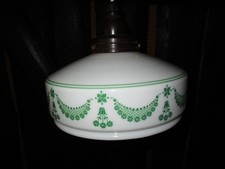 Hängelampe im Jugendstil Glas mit schönem grünen Dekor um 1920 Bakelithalterung