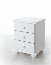 TiCAA Nachtkommode Ivo Kiefer mit 3 Schubladen Weiß NEU