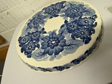 ZF Koło Tortenplatte auf Fuß – handbemalt blau weiß – Made in Poland