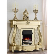 Elektrischer Kamin Ofen Barock Englisch Gold Marmor Ecopelle Champagner Na26