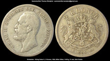 Schweden König Oscar Oskar II. 2 Kronor Kronen 1904 Wappenschild 800er Silber