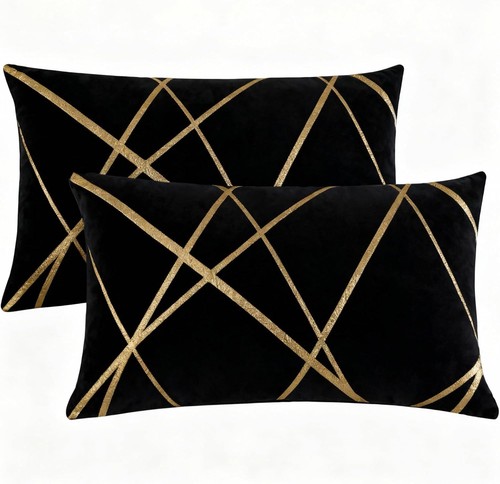 Kissenbezug 30x50 schwarz - kissenbezug, gold
