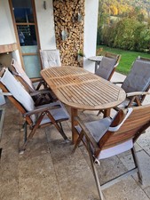 Teak Gartentisch mit 6 Hochlehnerstühle