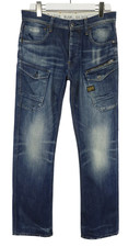 G-STAR Navy Attacc Straight Jeans Herren W31/L32 Fade Effect Whiskers Button Fly