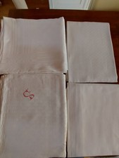 4X VINTAGE LEINEN TISCHDECKEN WEISS 2X MIT MONOGRAMM LANDHAUS