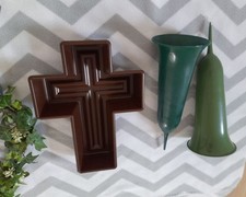 2 Grabvasen Kreuz für Gestecke und Efeuherz  deko grab