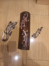 Handgeschnitzte Holztafel Kommt Mit Geckos Mit Muscheln Verziert Handgemalt