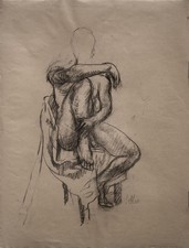 Wulfried Hengstenberg Männerakt sitzend zeitgenössisch Unikat Zeichnung 2010