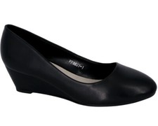Keilpumps, schwarzes Leder