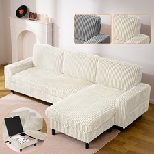 Ecksofa mit Stauraumhocker L-Form Sofa mit Schlaffunktion Modulares Couch 3 Sitz