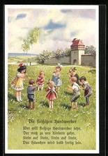 Künstler-AK Arthur Thiele: Kinder spielen der fleißige Handwerker auf der Blume 