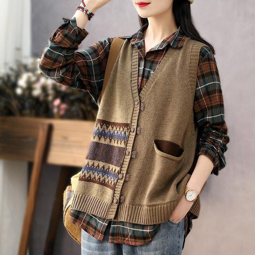 Retro strickweste ausschnitt - strickweste, v-ausschnitt