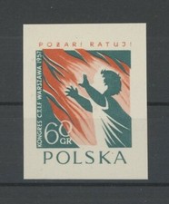 POLSKA CTIF 1957 PROOF "WZOR" SELTEN!! FEUERWEHR FLAMMEN KINDER KIND m5012