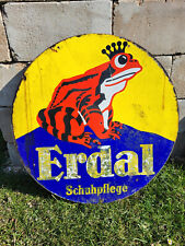 Emailschild Erdal Frosch 69,5cm original um 1930 Motiv beidseitig Werbung