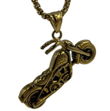 Herren Halskette Mit Harley Davidson Motorrad Anhänger In Goldfarbenem Edelstahl