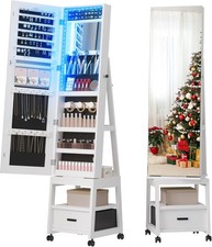 Schmuckschrank Spiegelschrank LED Schmuckkommode Schmuckkasten mit rollen Weiß