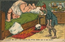 Ak Dicke Frau macht Kopfstand auf dem Bett - 3928323