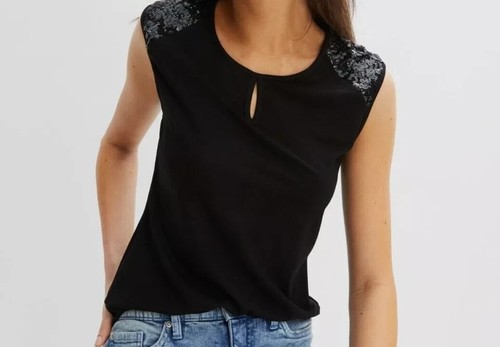 Tank top schwarz glitzer - ,