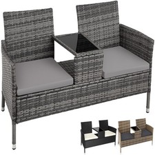 Poly Rattan Gartenmöbel Sitzbank mit Tisch Lounge Bank Sofa Gartenbank