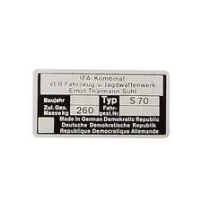 Typenschild Simson S70 blanko