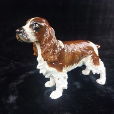 Goebel Spaniel Hund Figur Porzellan Germany braun weiß 9" Vintage Statue 1975