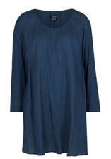 Damen Tunika blau 7/8 Arm in 100% Baumwolle Rundhals Größe 38 bis 56 neu 75471