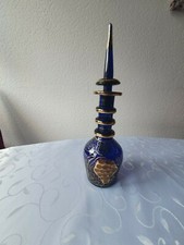 Glaskaraffe Kobaltblau mit Golddekor