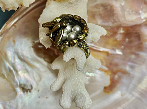 Ring vogel nest perlen - vogel,