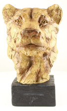 LÖWENKOPF Holzoptik SOCKEL Dekofigur SKULPTUR Figur WOHNACCESSOIRE Deko JMA030.1