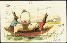 Ostern 1905 Hasen Humanized Alte Postkarte Ak No.317