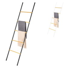 eluno Handtuchleiter, Handtuchhalter mit 5 Handtuchstangen aus Bambus, Metall