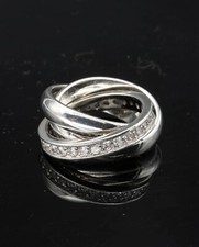 925/- Silberring, Dreierring mit weißen simulierten Diamanten, Ringgröße 56,.