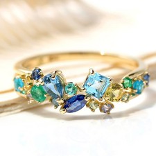 Ring - vergoldet - mit grünen blauen Zirkonia Steinen - Gr. 55-63 Damen Bandring