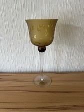 Dekoglas Teelichthalter mit Stiel braun Blätter Design Windlicht Kerzenständer